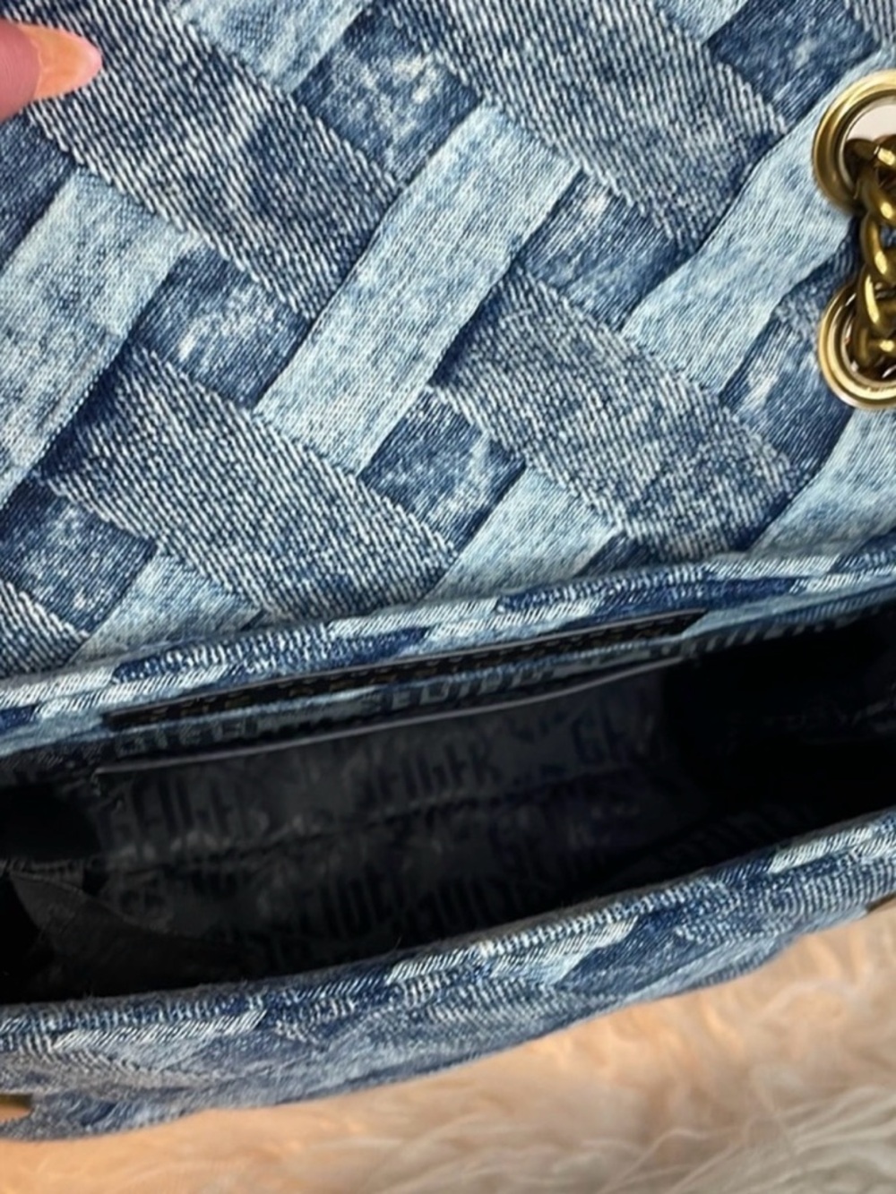 Kurt Geiger Denim Quilted Crossbody Bag with Gold Chain - Picture 5 of 13